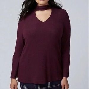 Lane Bryant Plum Choker Bell Sleeve Top 22/24